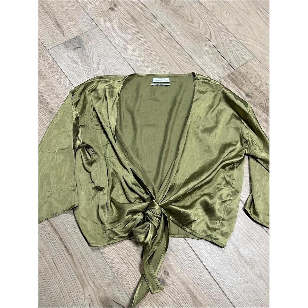 Urban Outfitters Olive Green Satin Tie-Front Top